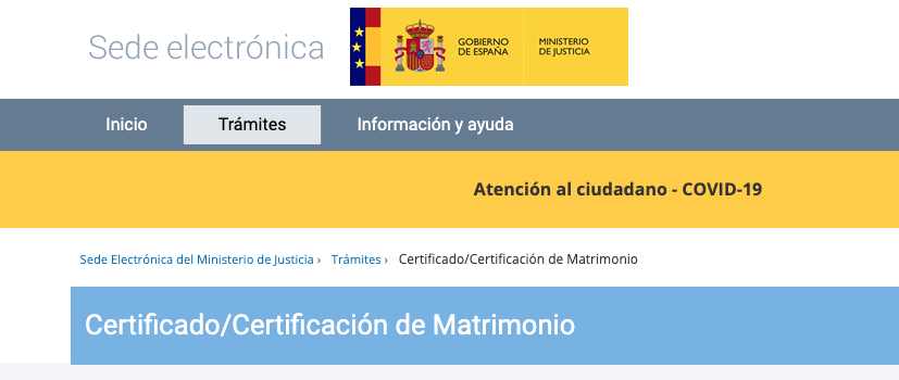 Sede electrónica del ministerio de Justicia Certificado de Matrimonio